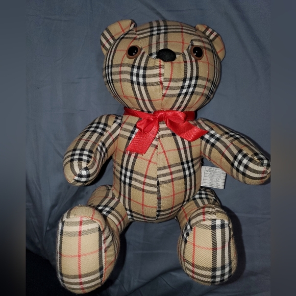 Burberry Nova Check Teddy Bear 10" Plush Red Ribbon Brown Black Red Plaid - Picture 2 of 5